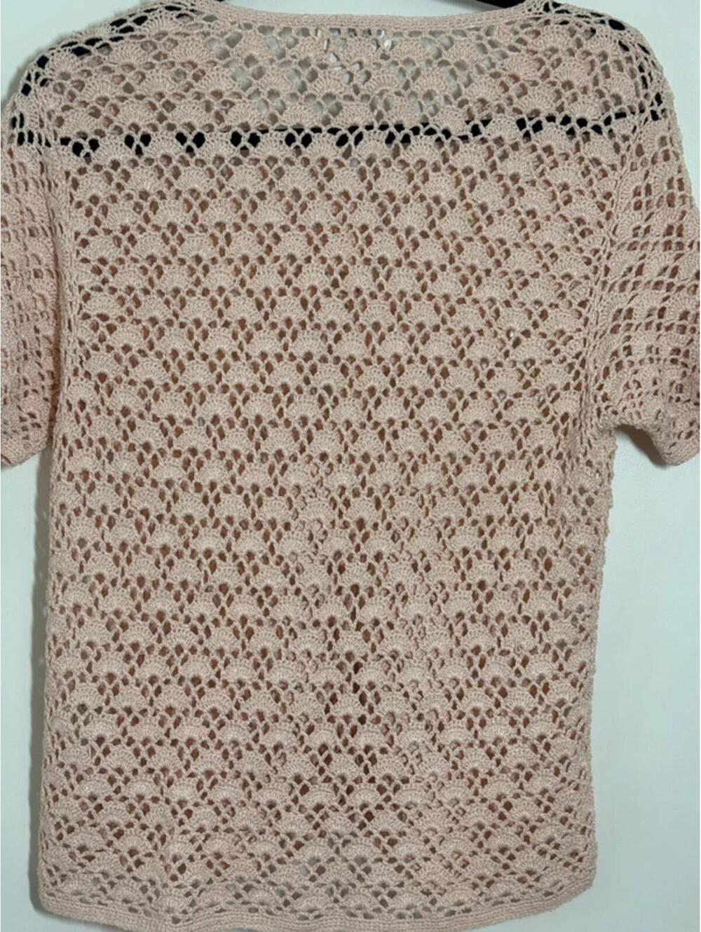 Pierre Cardin Silk Blend Crochet Cardigan Top Beige Size M Vintage - Picture 8 of 8